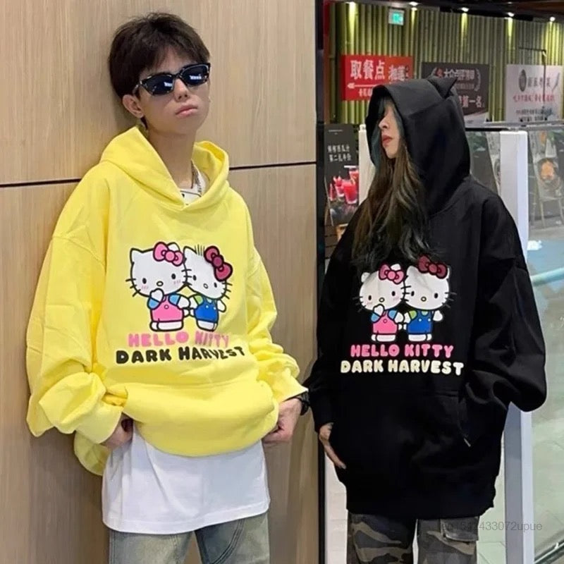 Kawaii Kitty and Daniel Oversized Hoodies (3 Colours) - Bouquet Blossoms Shop