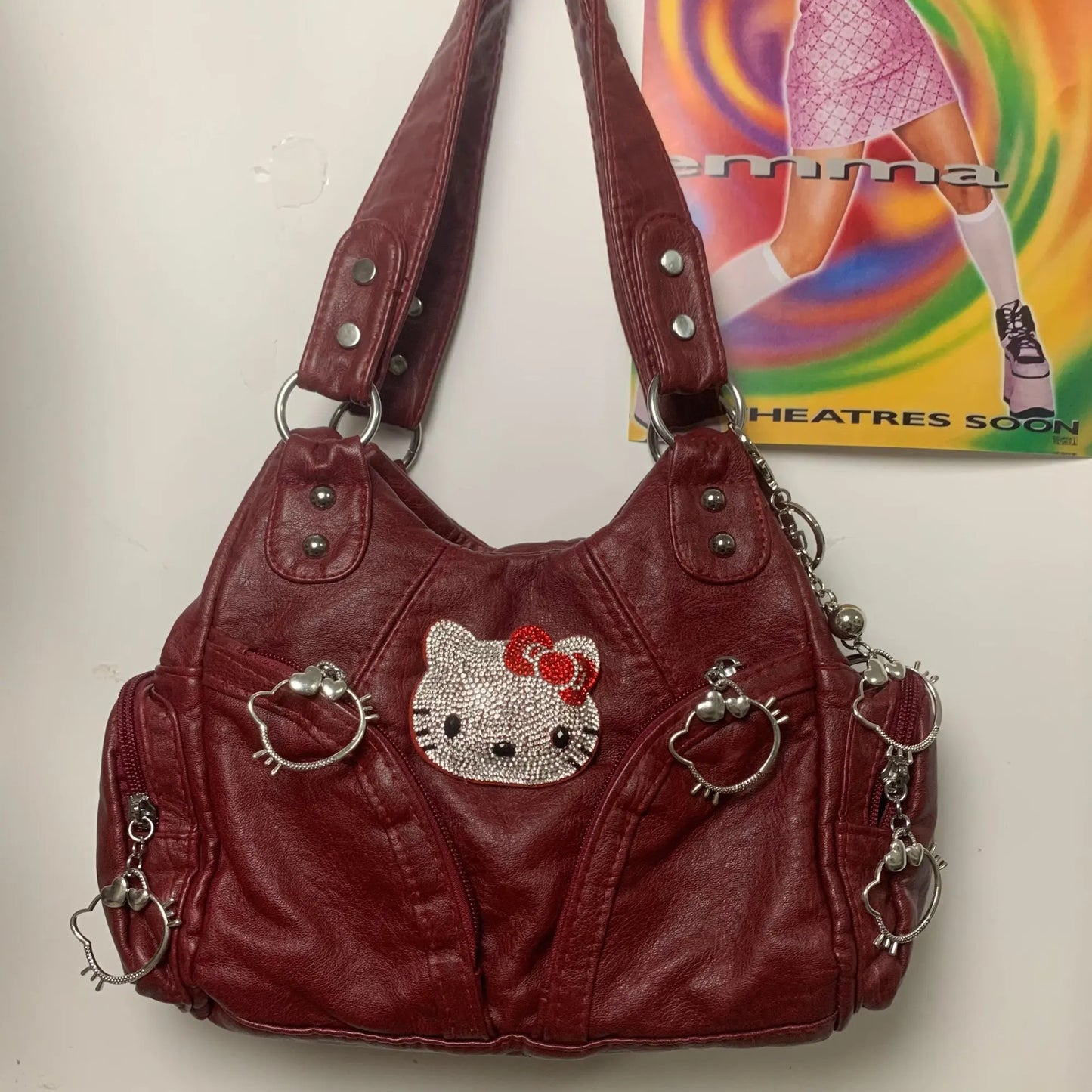 Kitty Kawaii Red Y2K Vintage Leather Shoulder Bag