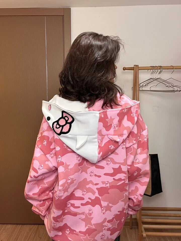 Kitty Kawaii Camo Zip Up Hoodie (Multiple Colours) - Bouquet Blossoms Shop