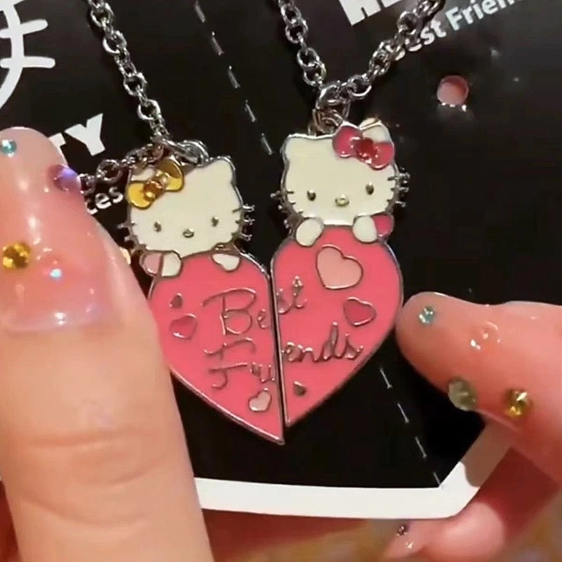 Kitty Kawaii Best Friend Bestie Heart Necklace - Bouquet Blossoms Shop