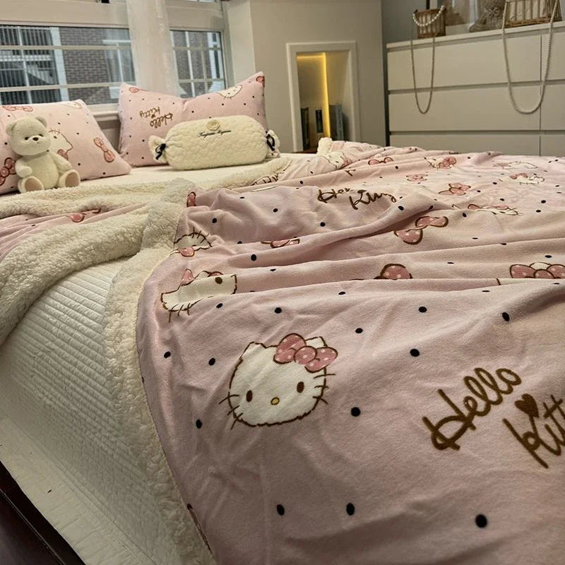 Kitty Kawaii Pink Velvet Thickened Blanket