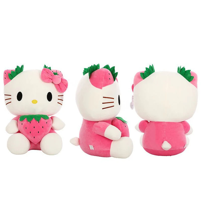 Kitty Kawaii Strawberry Pillow Plushie (Red & Pink)