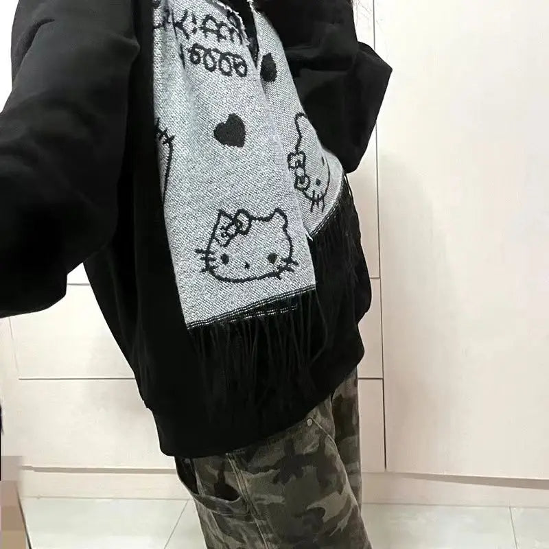 Kitty Kawaii Faced Reversible Knitted Scarf