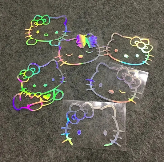 Kawaii Kitty Silver Holographic Car Stickers (6 Styles) - Bouquet Blossoms Shop