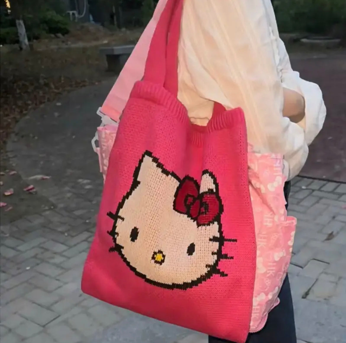 Kitty Kawaii Pink Crochet Tote Bag - Bouquet Blossoms Shop