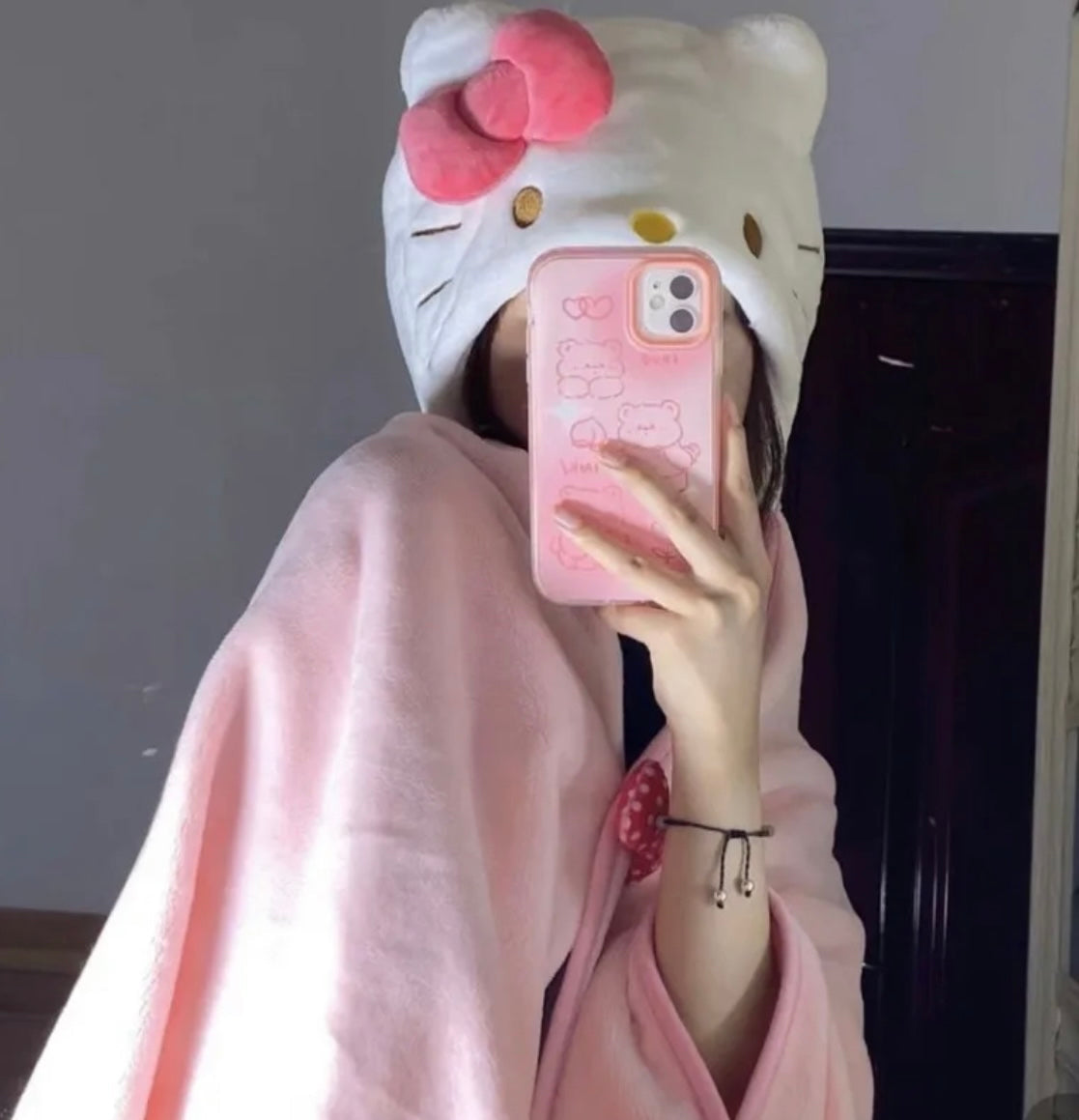 Kitty Kawaii Wearable Blanket Shawl Cloak - Bouquet Blossoms Shop