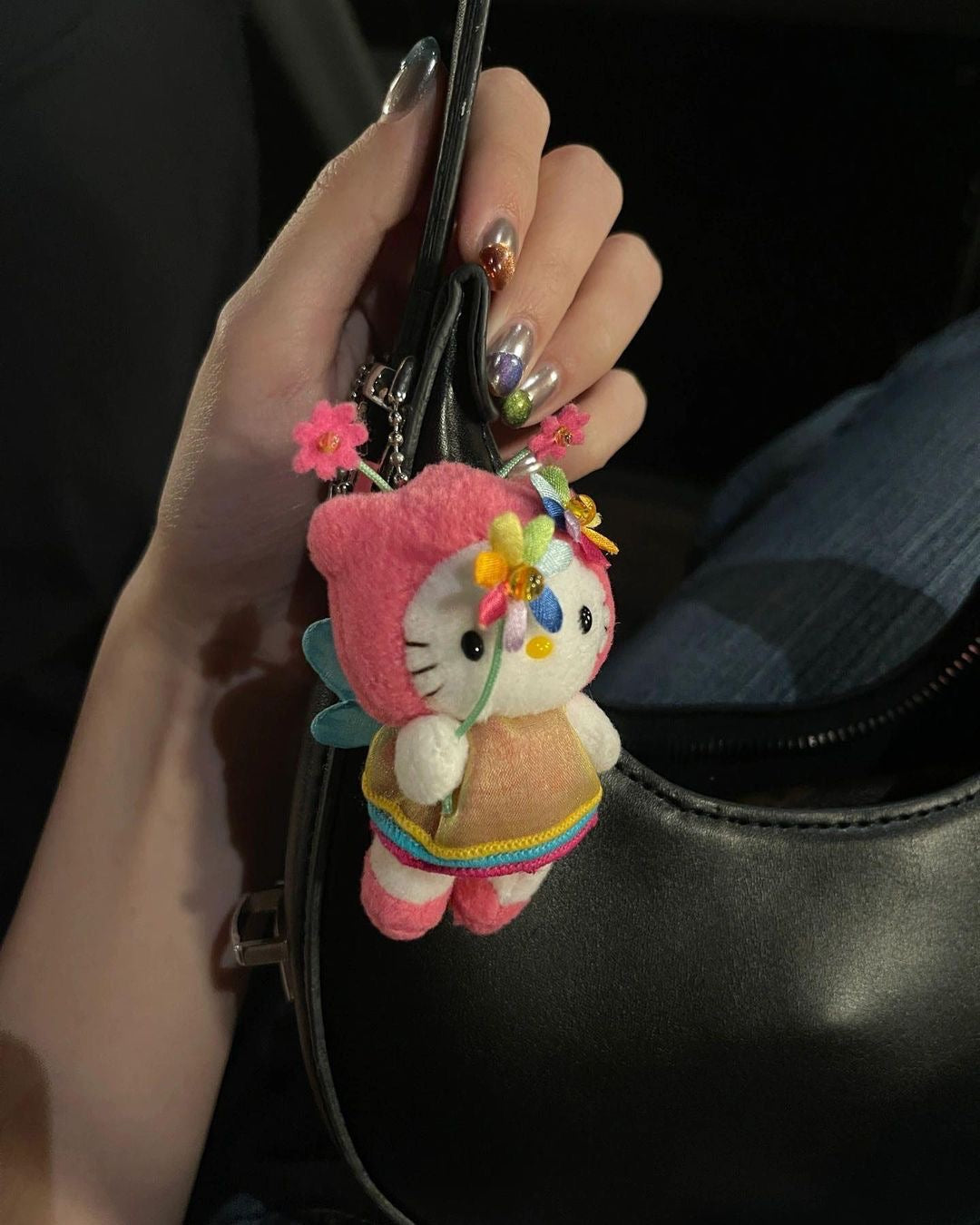 Kawaii Kitty Fairy Flower Mini Plushie Gemstone Keychain - Bouquet Blossoms Shop