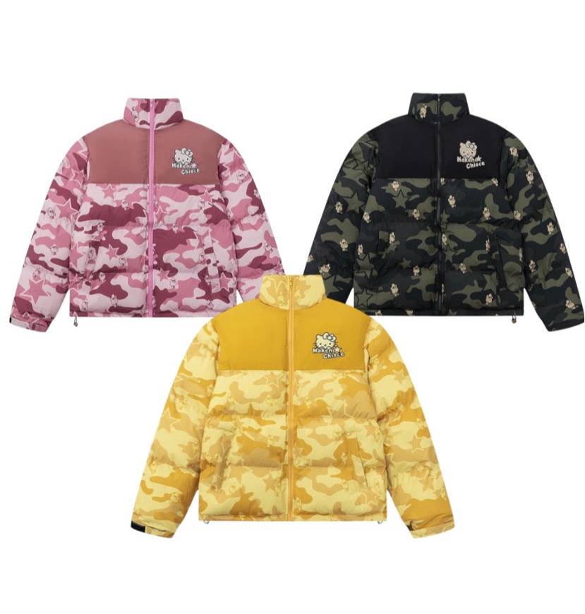 Kitty Kawaii Winter Puffer Camo Jacket Coat (Multiple Colours)