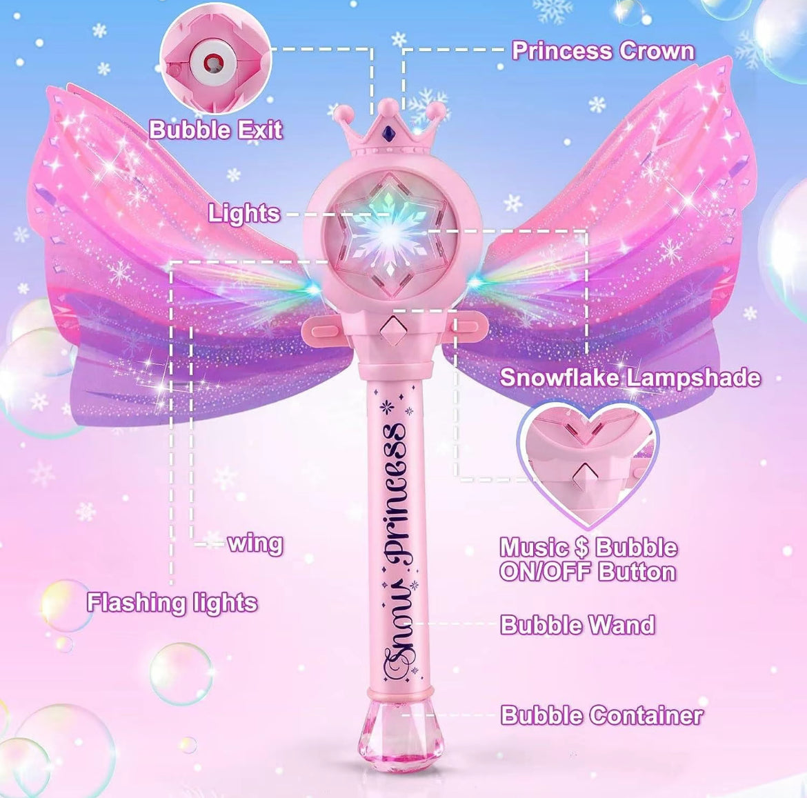 Pink Princess Fairy Wings Bubble Wand - Bouquet Blossoms Shop