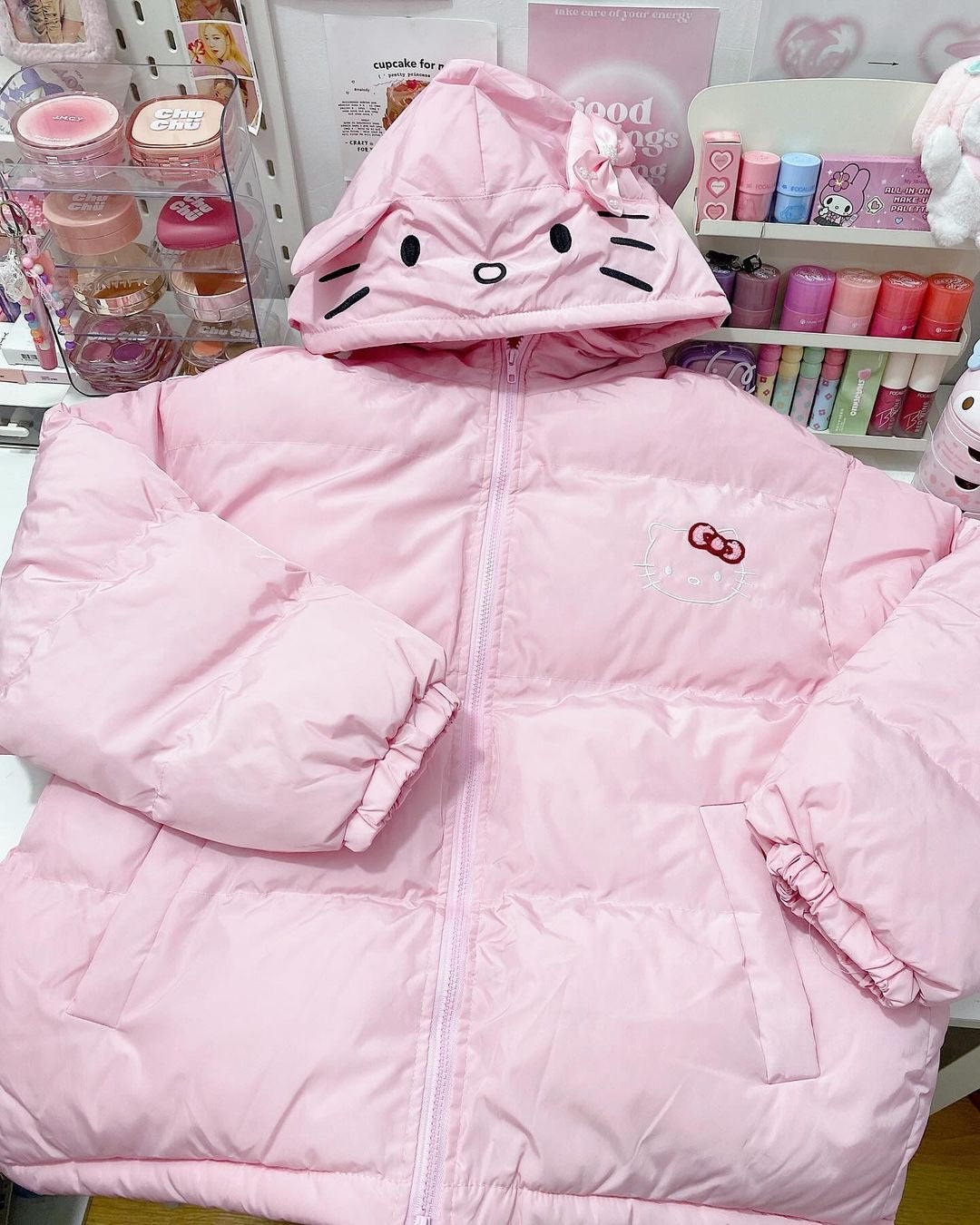 Kitty Kawaii Graphic Design Winter Puffer Coat Jacket (3 Colours)