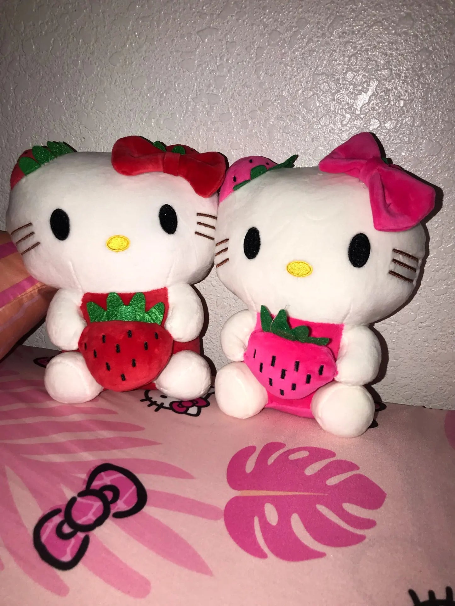 Kitty Kawaii Strawberry Pillow Plushie (Red & Pink)