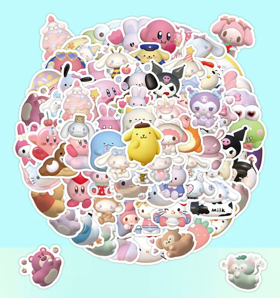 Kawaii Characters 3D 100pcs Stickers - Bouquet Blossoms Shop