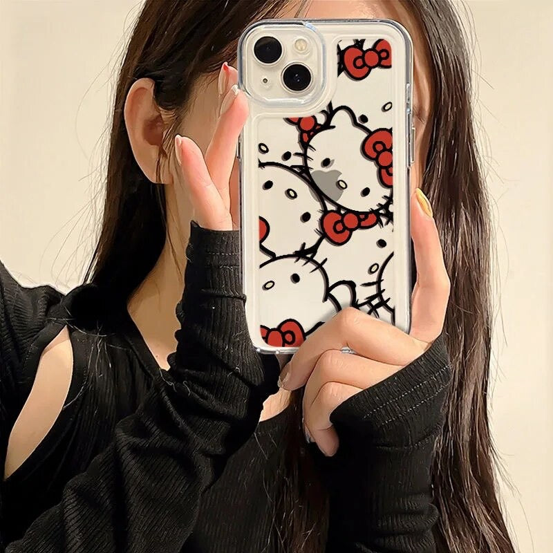 Kitty Kawaii Multi Clear Red Bow Phone Cases - Bouquet Blossoms Shop