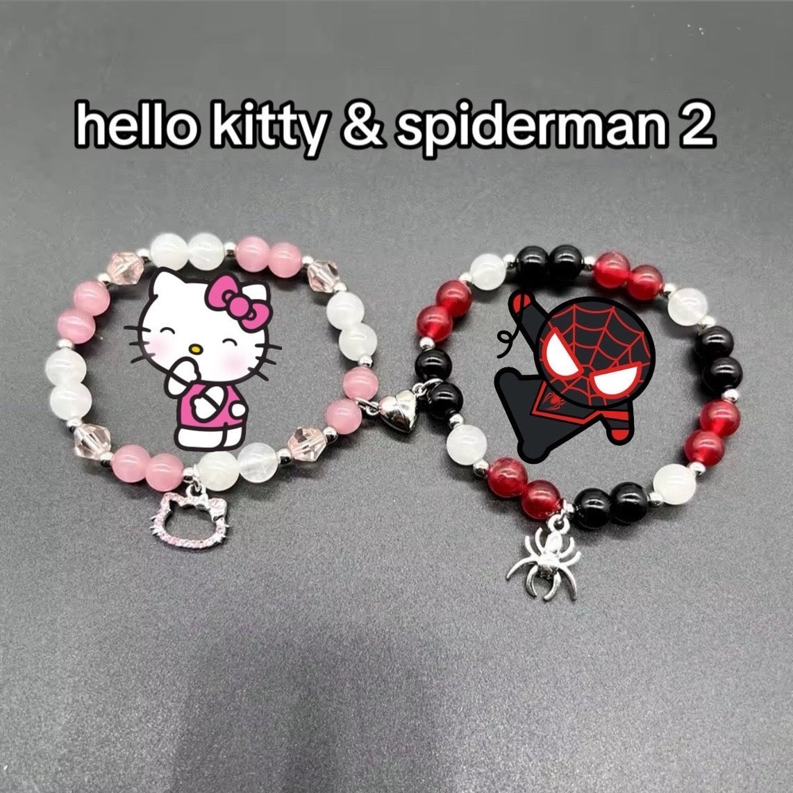 Kitty Kawaii & Bat Hero, Spider Hero, Dear Daniel Matching Adjustable Magnetic Bead Bracelets (8 Styles)