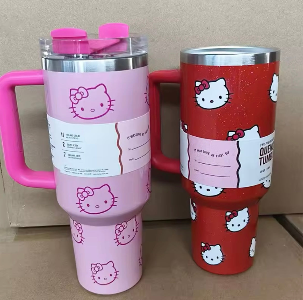 Kawaii Kitty Pink Stanley Cup Flask Pink & Red - Bouquet Blossoms Shop