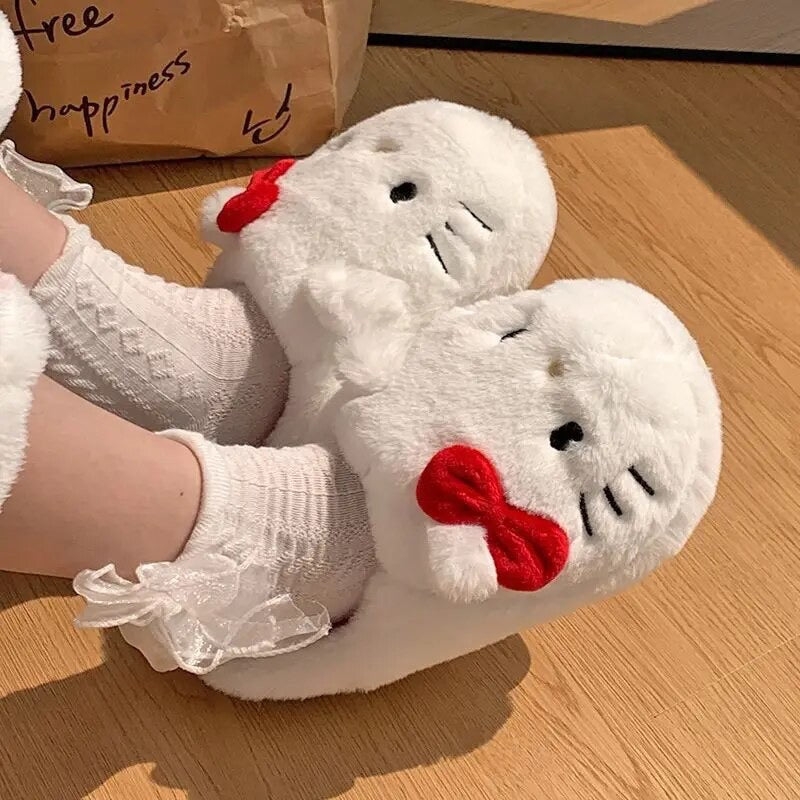 Kitty Kawaii Fluffy Fuzzy House Shoe Slippers - Bouquet Blossoms Shop