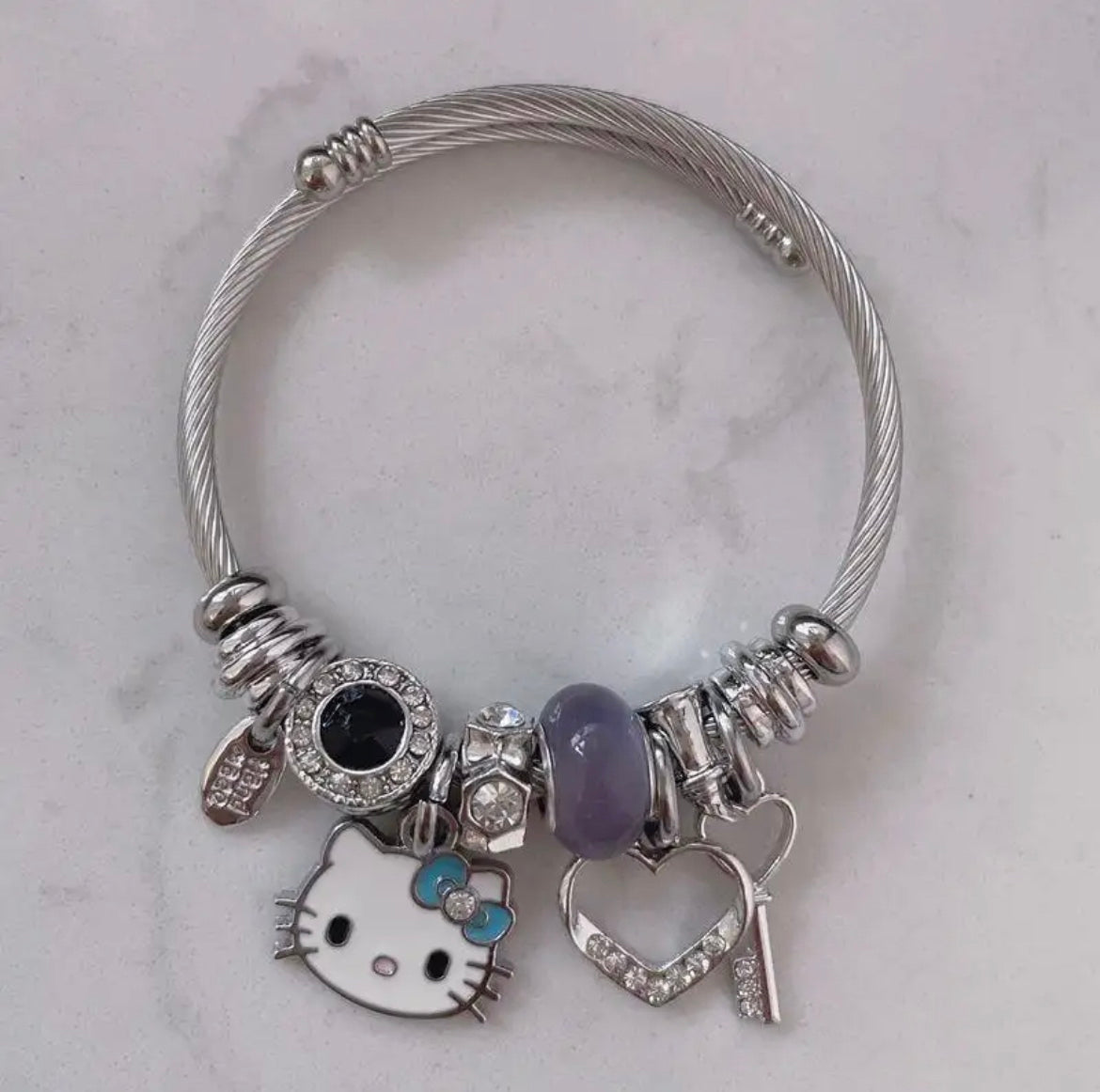 Kitty Kawaii Pink & Blue 925 Sterling Silver Charm Adjustable Bracelets - Bouquet Blossoms Shop