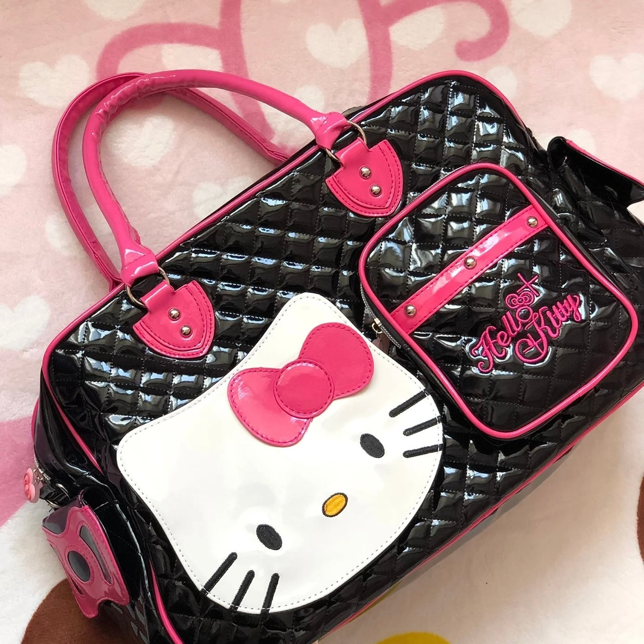 Kitty Kawaii Y2K Travel Bag - Black & Pink - Bouquet Blossoms Shop