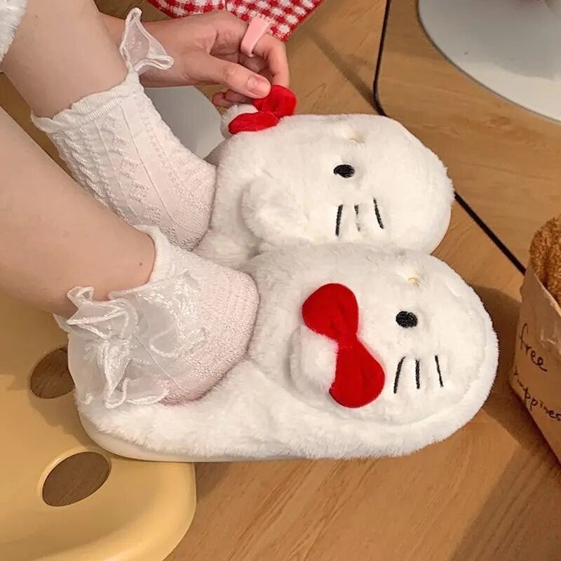 Kitty Kawaii Fluffy Fuzzy House Shoe Slippers - Bouquet Blossoms Shop