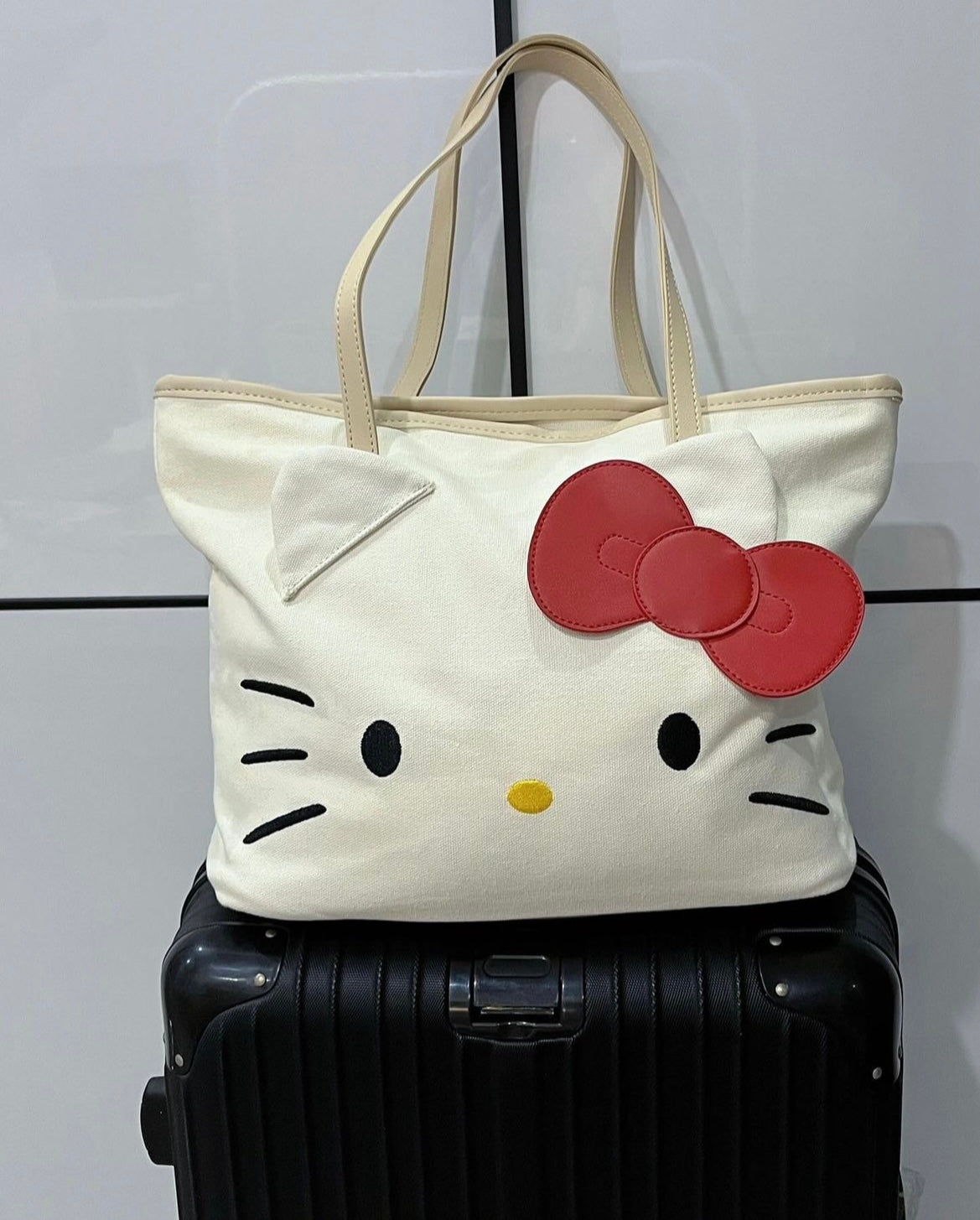 Kawaii Kitty Face Red Bow Tote Bag Style Hand Bag - Bouquet Blossoms Shop