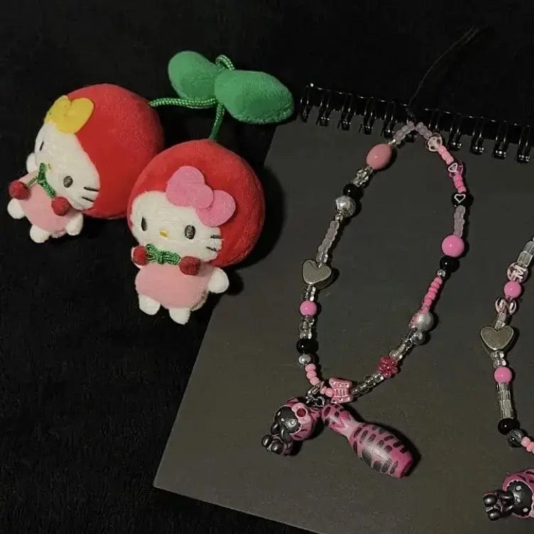 Kawaii Characters Double Cherry Plushie Keychain - Bouquet Blossoms Shop