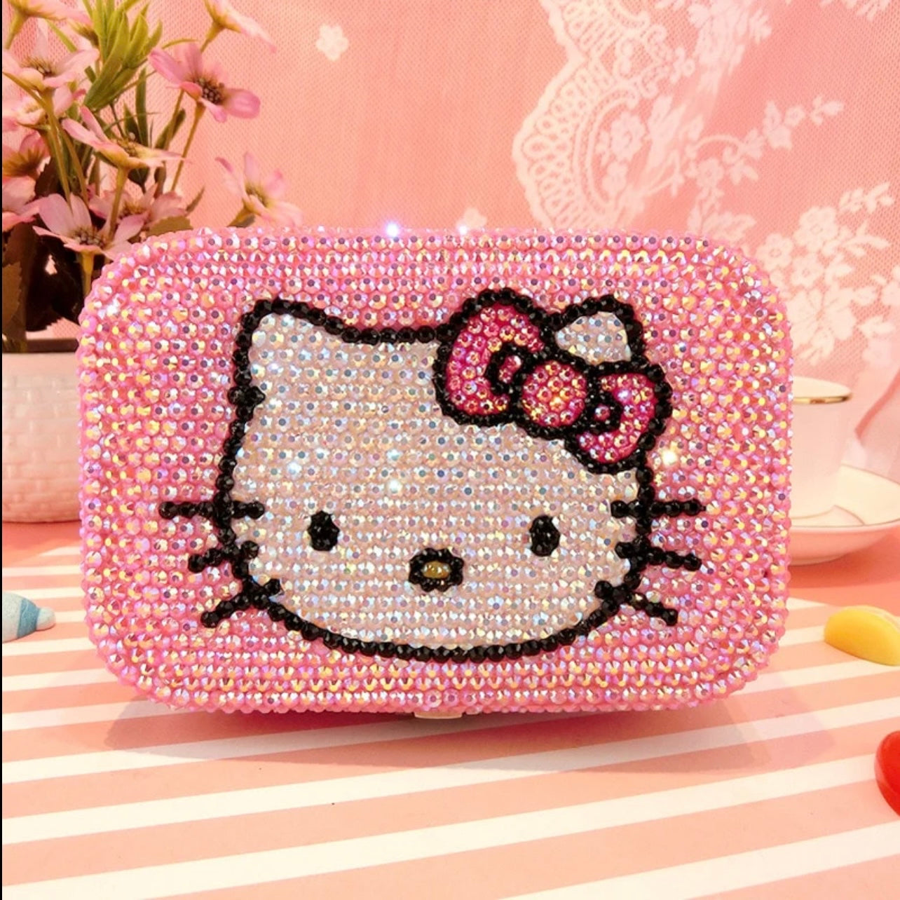 Kitty Kawaii Y2K Pink Rhinestone Diamanté Jewellery Box - Bouquet Blossoms Shop