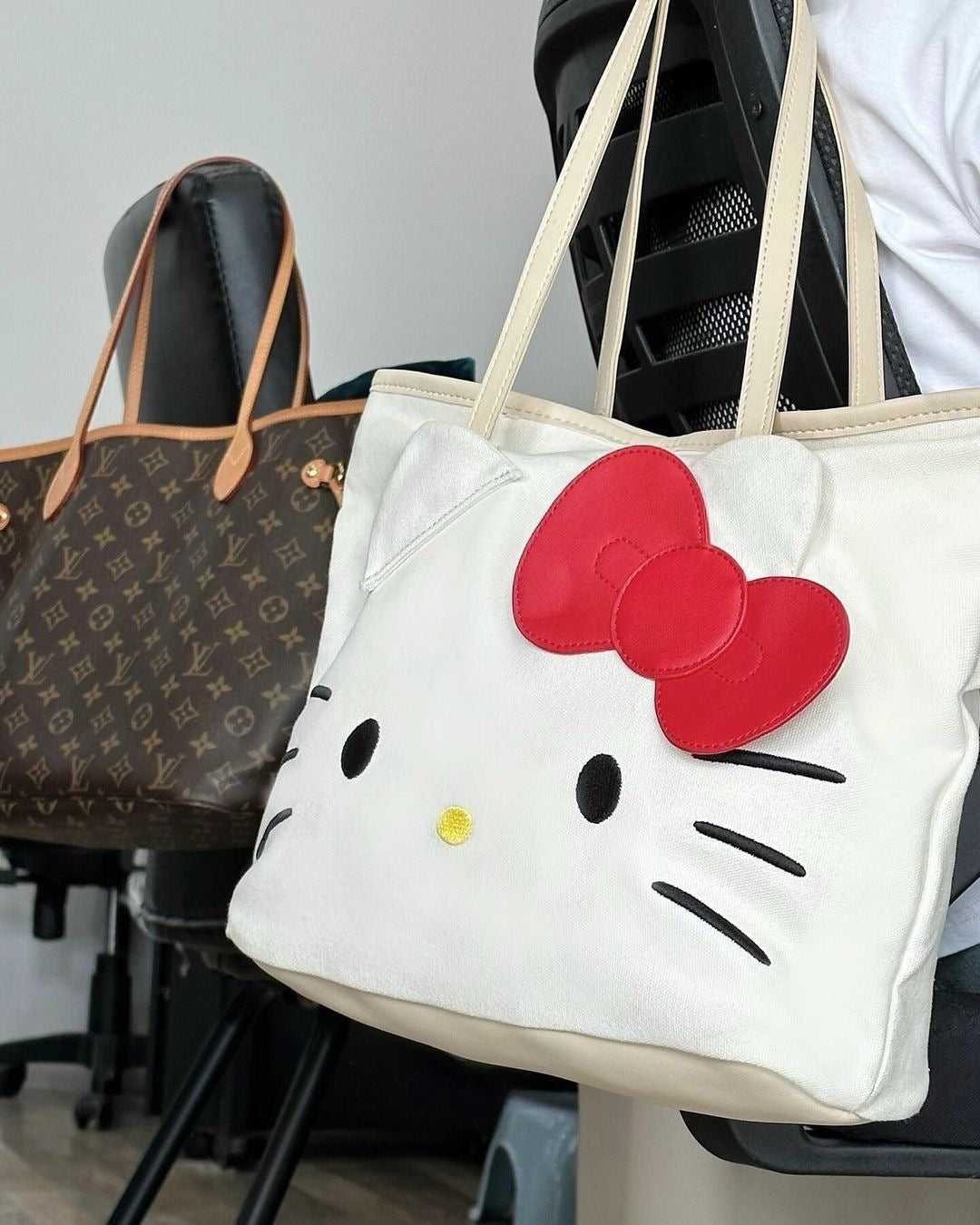 Kawaii Kitty Face Red Bow Tote Bag Style Hand Bag - Bouquet Blossoms Shop