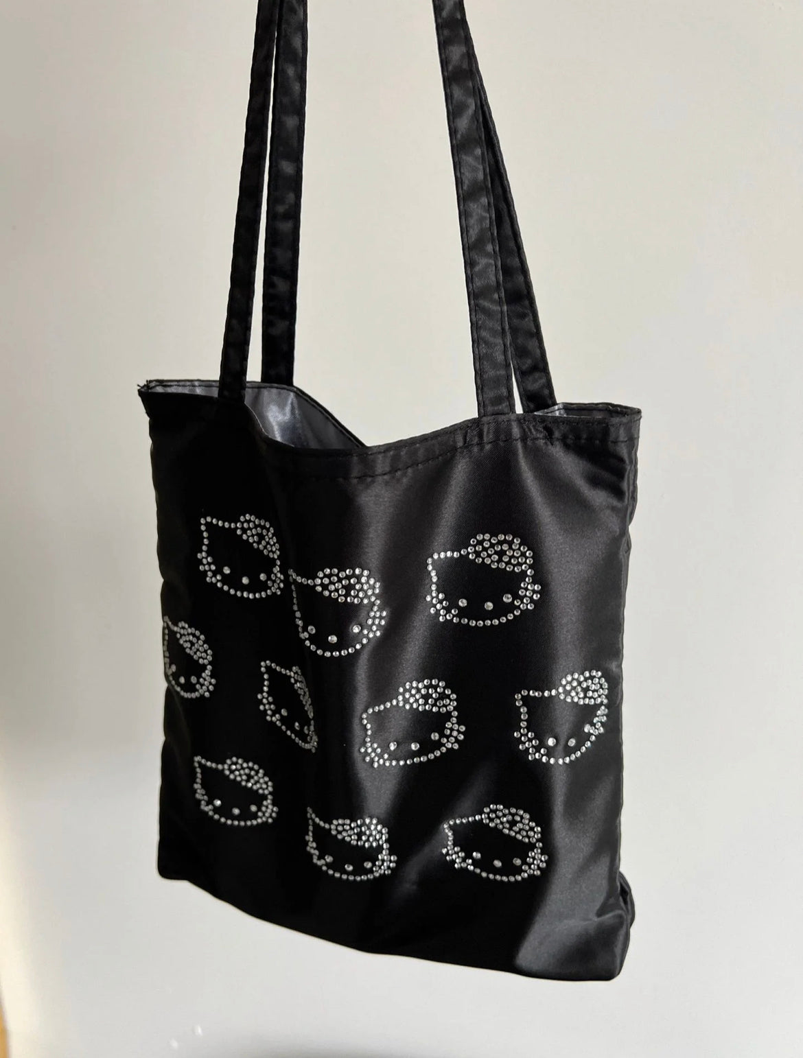 Kitty Kawaii Black Rhinestone ToteBag - Bouquet Blossoms Shop