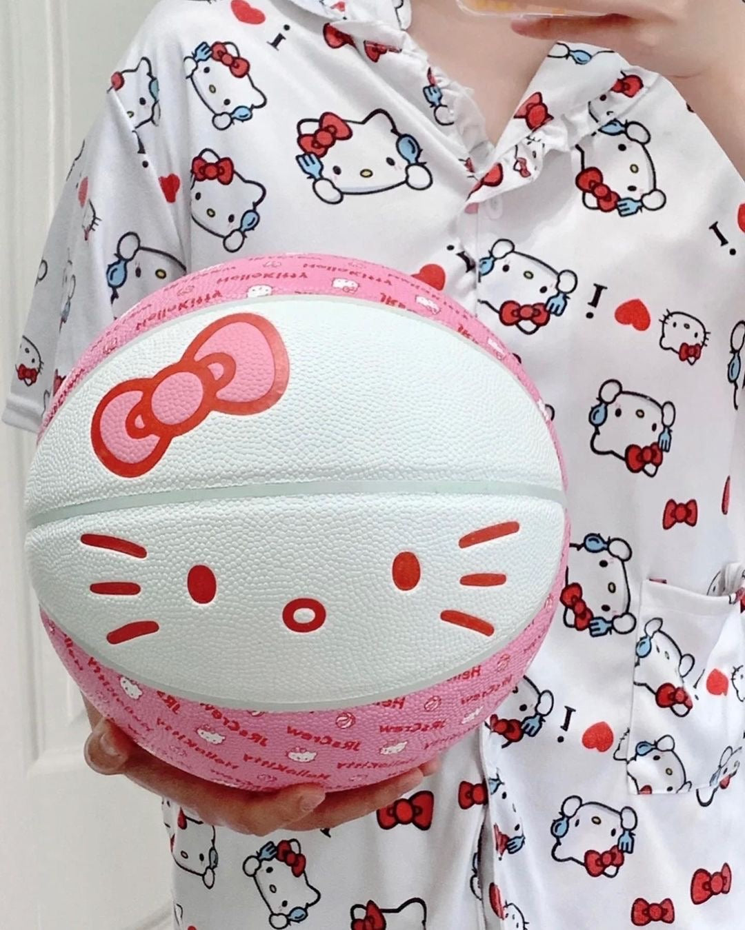 Kawaii Kitty Pink Detailed Basketball - Bouquet Blossoms Shop