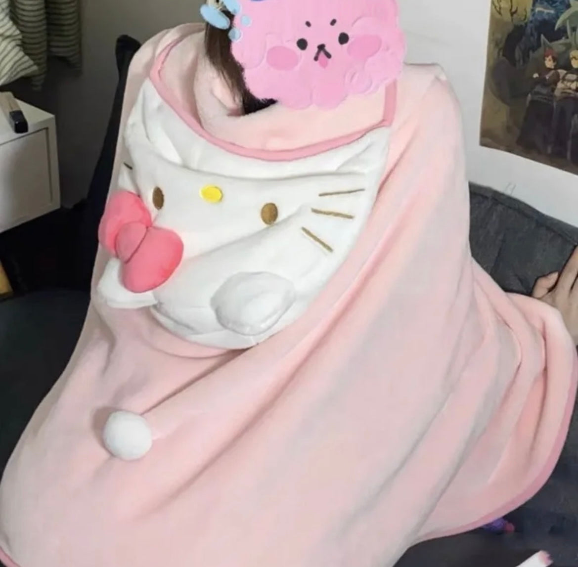 Kitty Kawaii Wearable Blanket Shawl Cloak - Bouquet Blossoms Shop