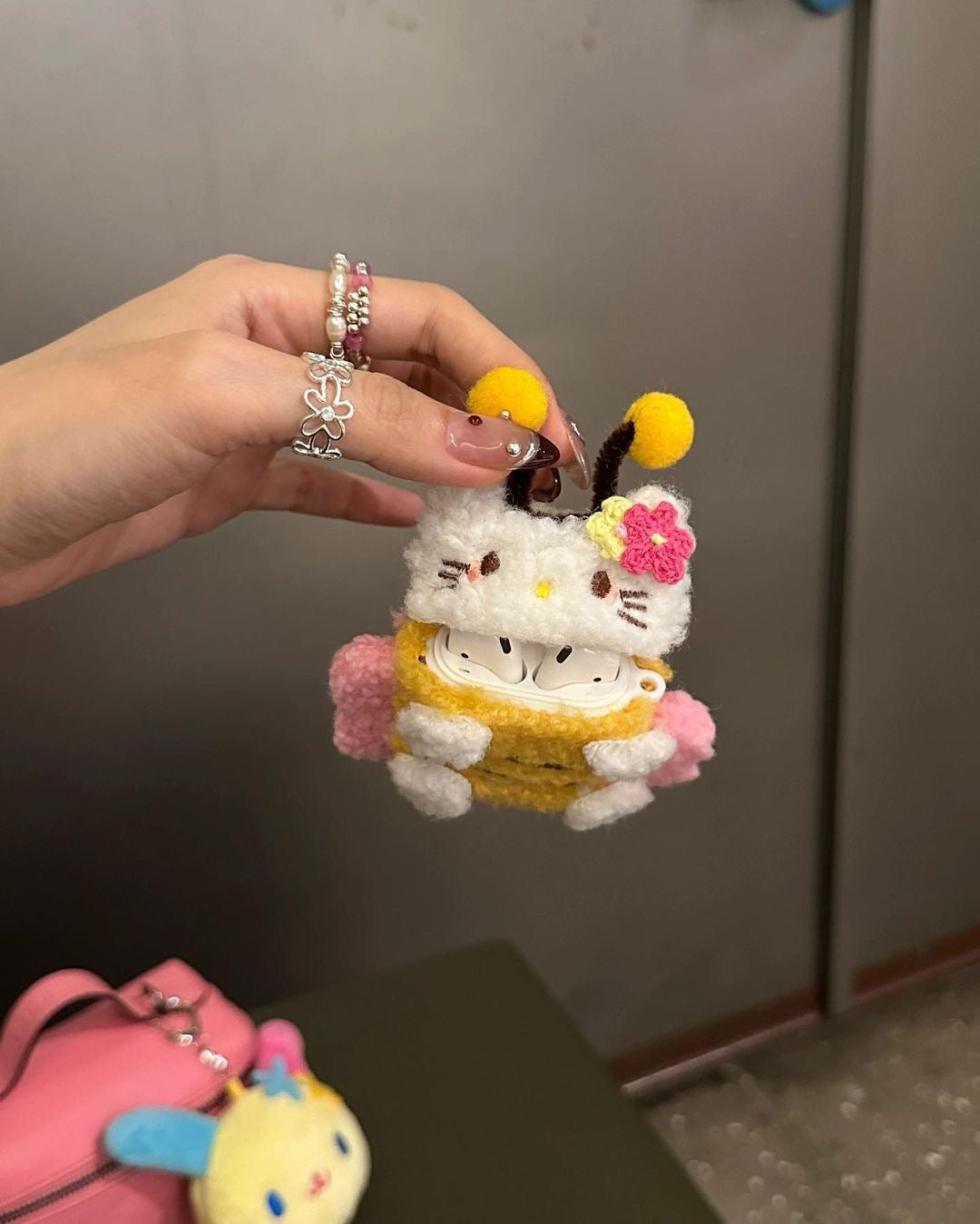 Kitty Kawaii Fluffy Fuzzy Bumblebee Airpod Case - Bouquet Blossoms Shop