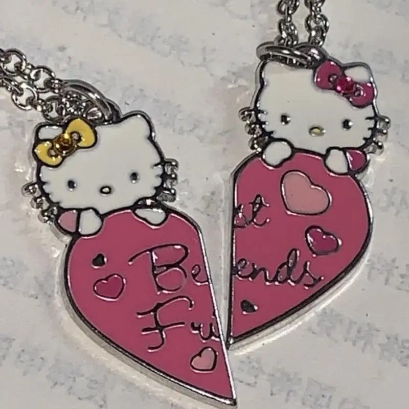 Kitty Kawaii Best Friend Bestie Heart Necklace - Bouquet Blossoms Shop