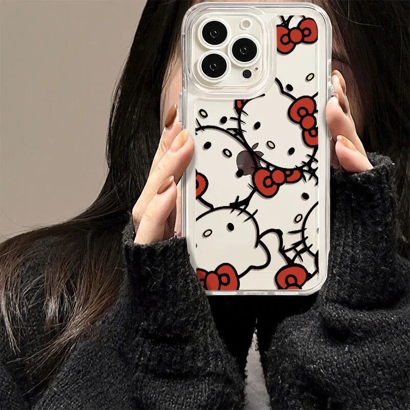 Kitty Kawaii Multi Clear Red Bow Phone Cases - Bouquet Blossoms Shop