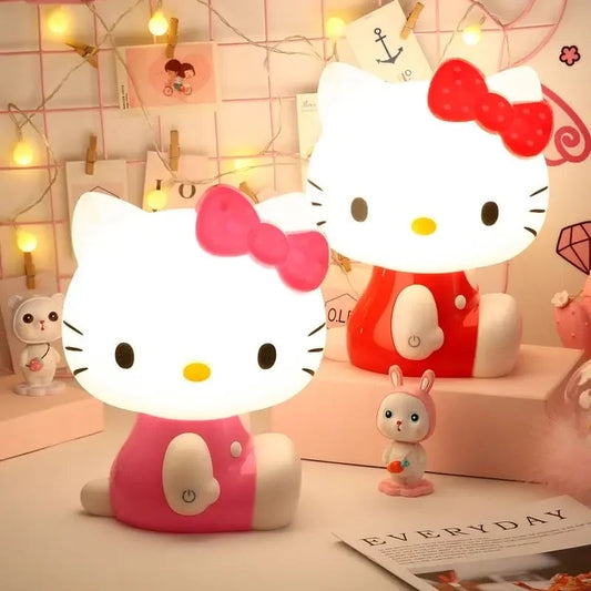 Kitty Kawaii Pink Red Bow LED Night Lamps - Bouquet Blossoms Shop