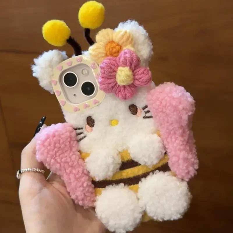 Kitty Kawaii Fluffy Fuzzy Bumblebee Phone Case - Bouquet Blossoms Shop