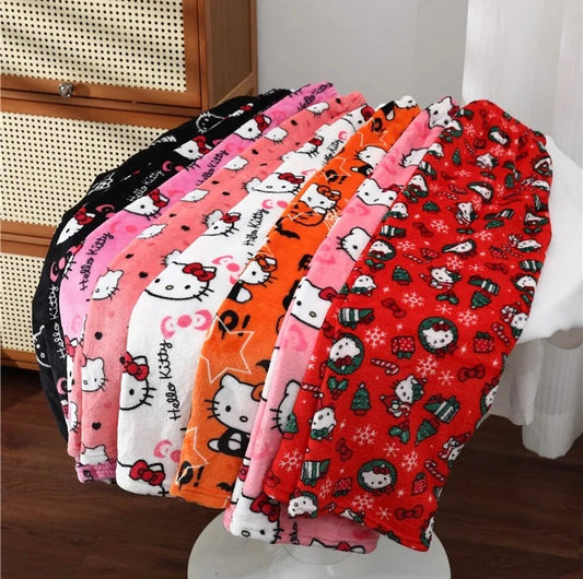 Kitty Kawaii Fleece Pjs Pyjamas (Normal, Christmas & Halloween Design) - Bouquet Blossoms Shop