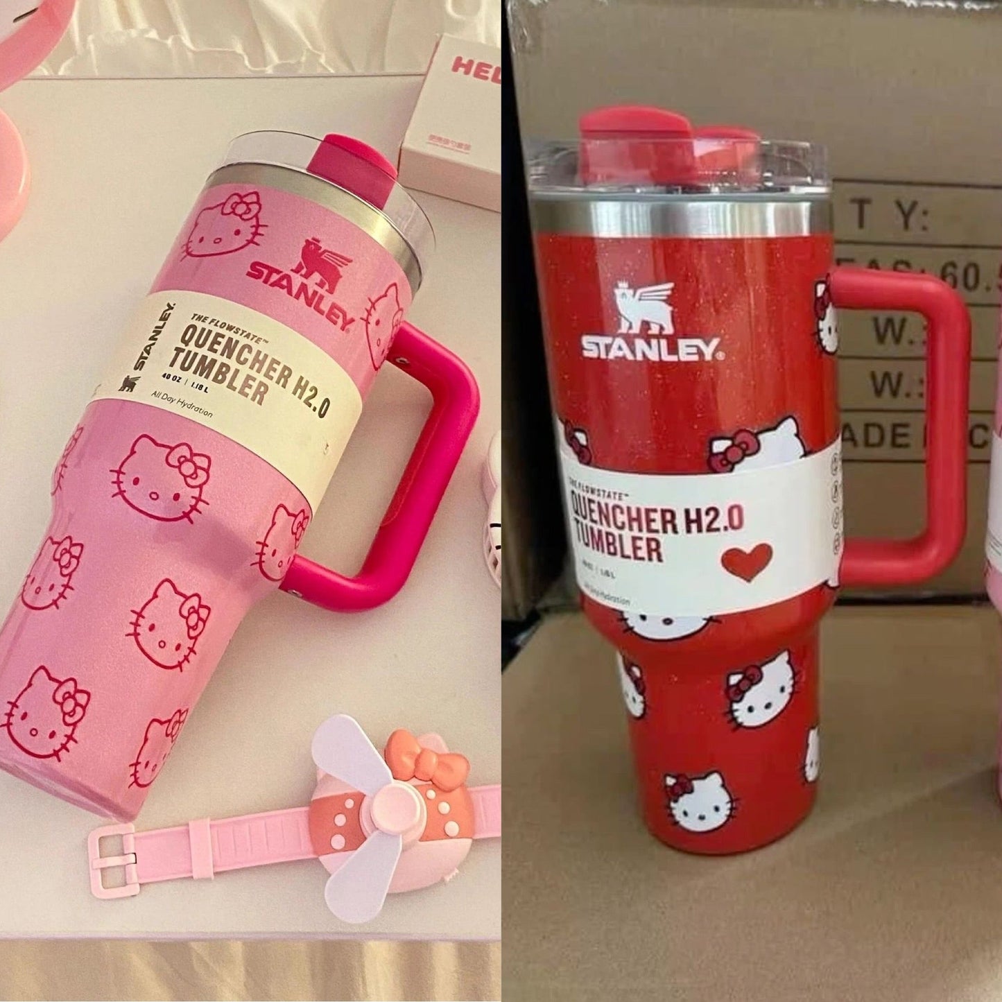 Kawaii Kitty Pink Stanley Cup Flask Pink & Red - Bouquet Blossoms Shop