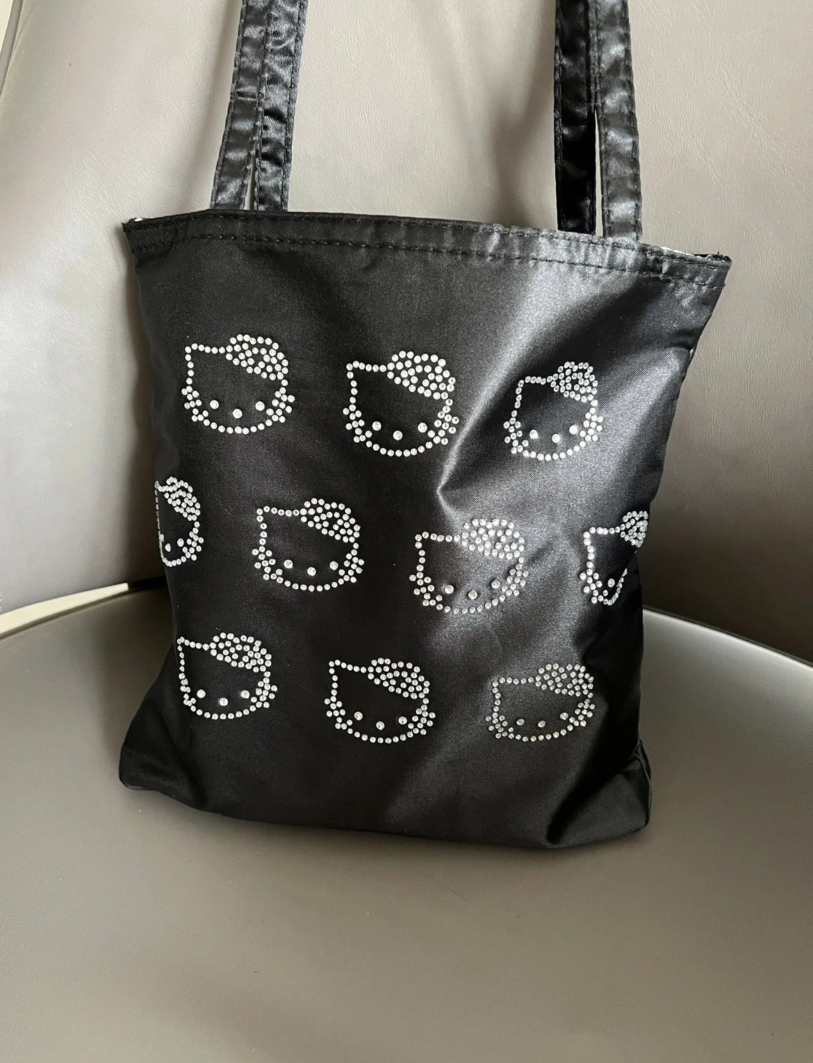 Kitty Kawaii Black Rhinestone ToteBag - Bouquet Blossoms Shop