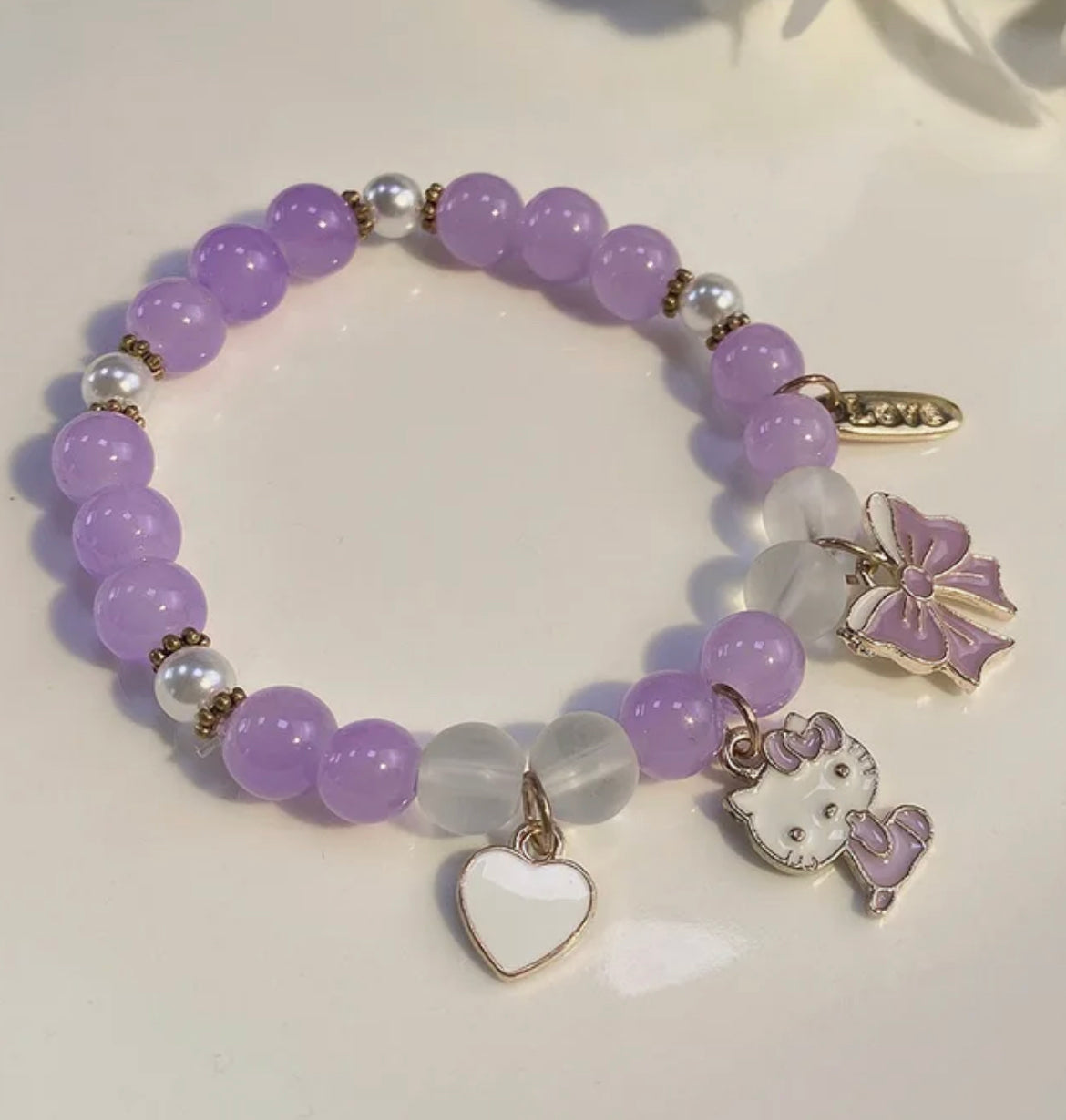 Kitty Kawaii Coloured Beaded Charm Bracelets - Bouquet Blossoms Shop