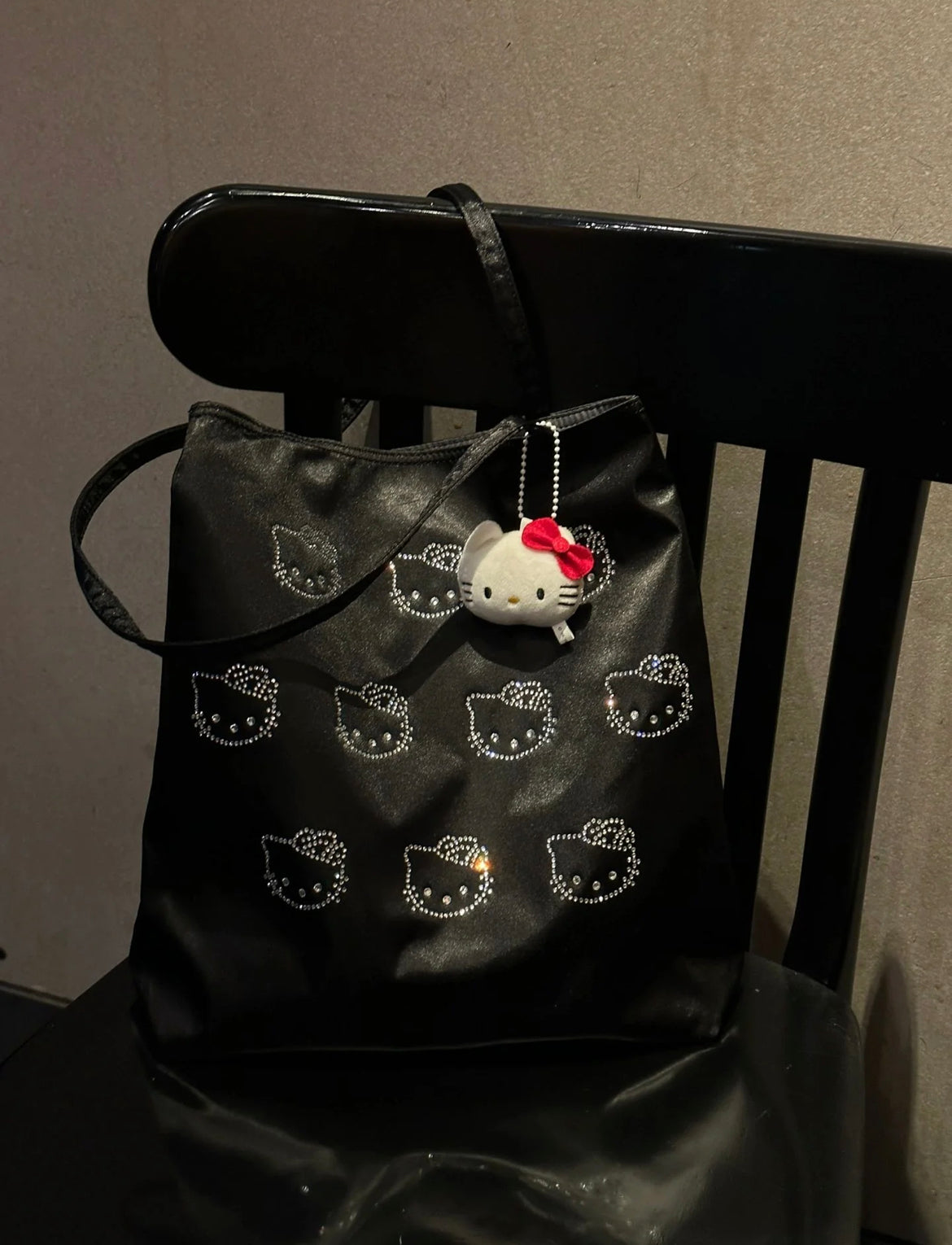 Kitty Kawaii Black Rhinestone ToteBag - Bouquet Blossoms Shop