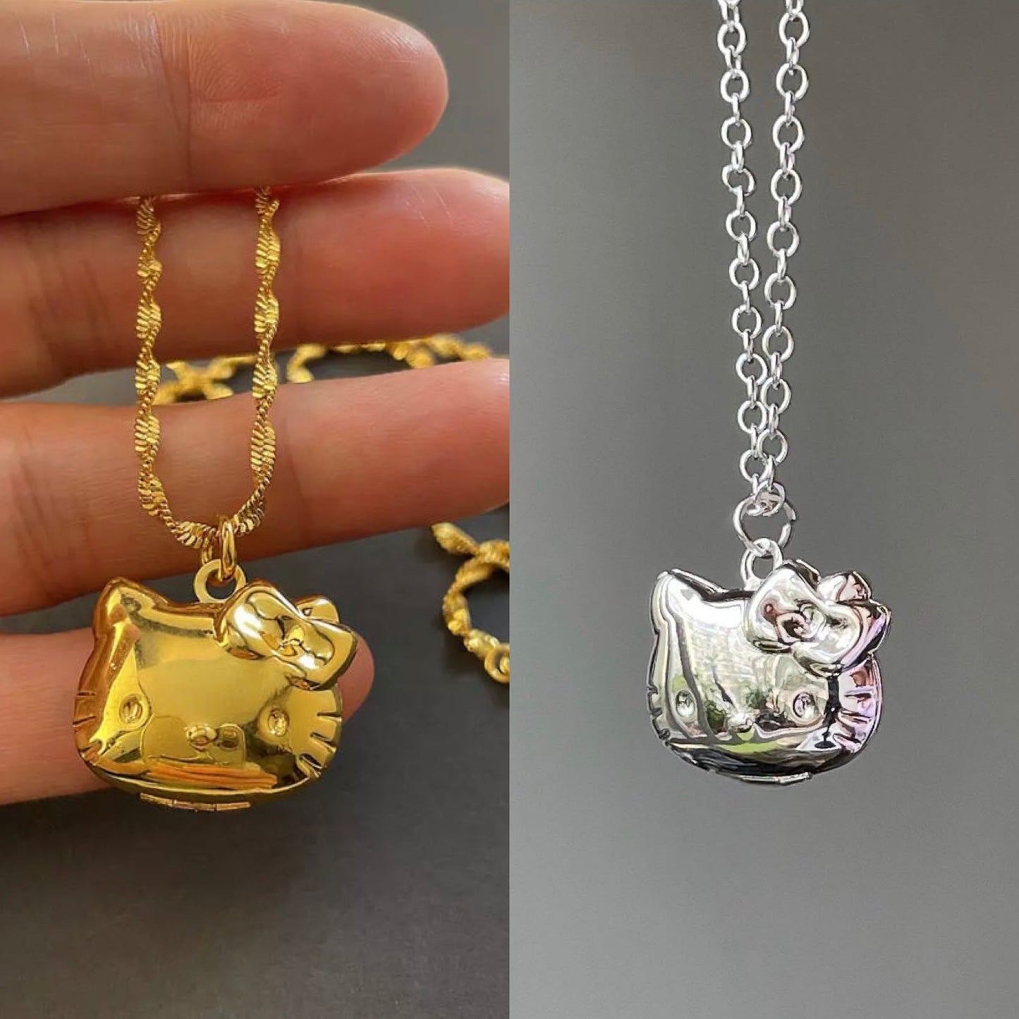 Kitty Kawaii Locket 24K Gold & Sterling Silver Necklaces