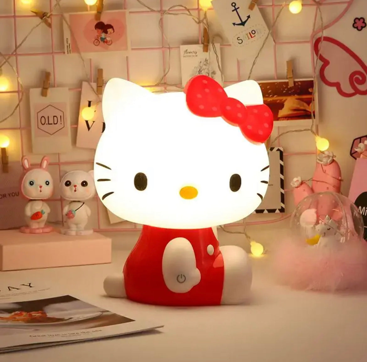 Kitty Kawaii Pink Red Bow LED Night Lamps - Bouquet Blossoms Shop