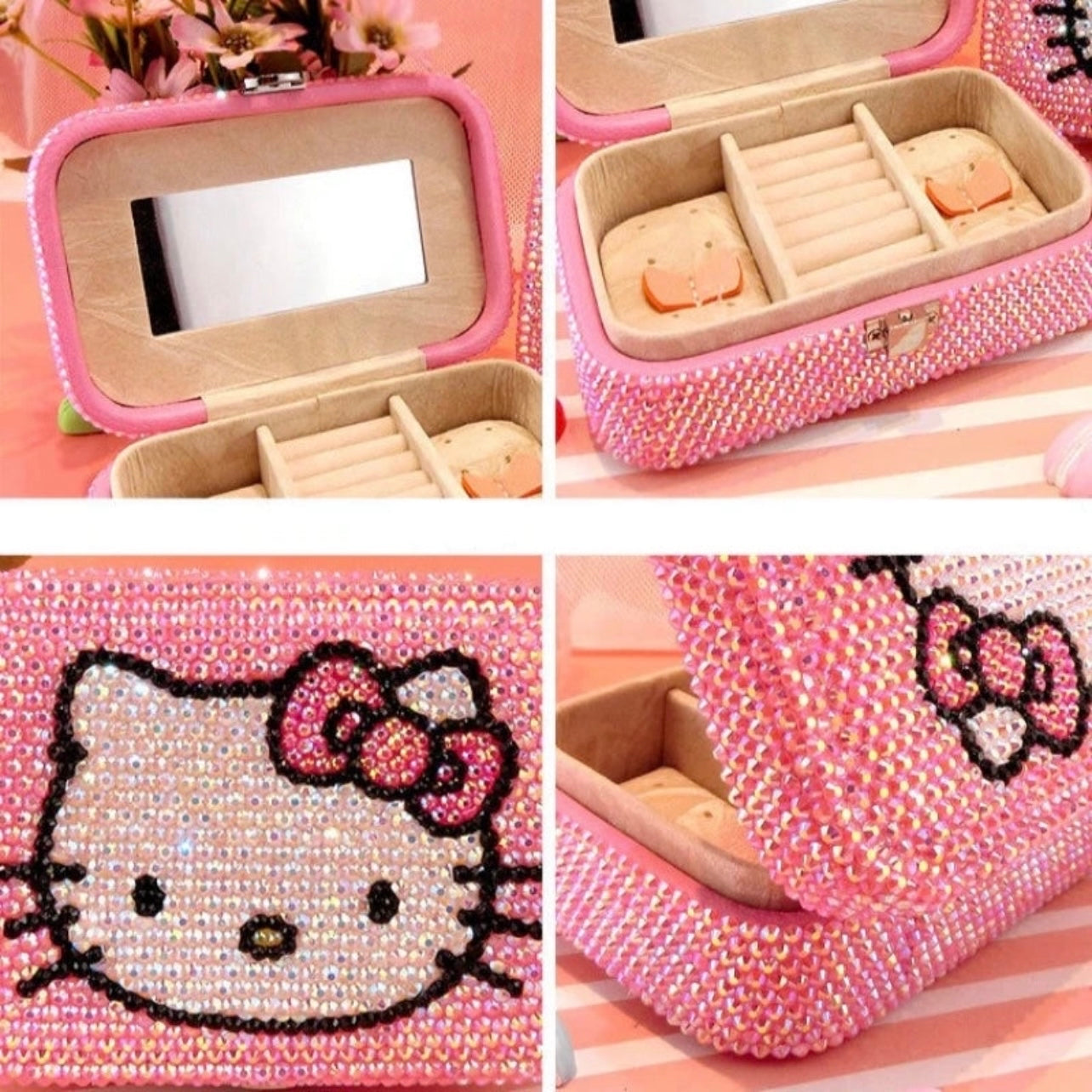 Kitty Kawaii Y2K Pink Rhinestone Diamanté Jewellery Box - Bouquet Blossoms Shop