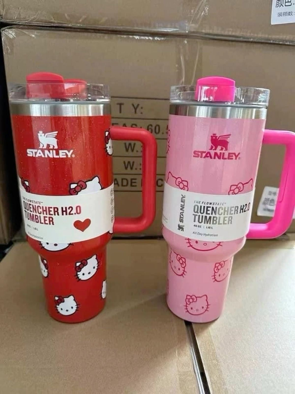 Kawaii Kitty Pink Stanley Cup Flask Pink & Red - Bouquet Blossoms Shop