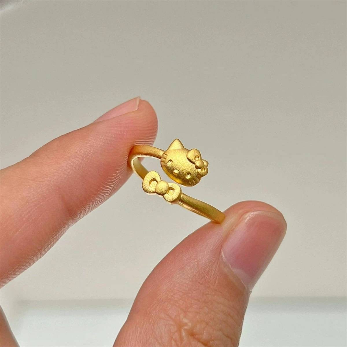 Kitty Kawaii Face Bow Design Adjustable 24K Gold Ring