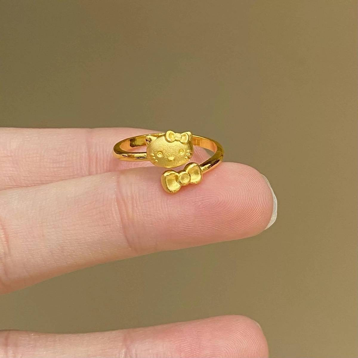 Kitty Kawaii Face Bow Design Adjustable 24K Gold Ring