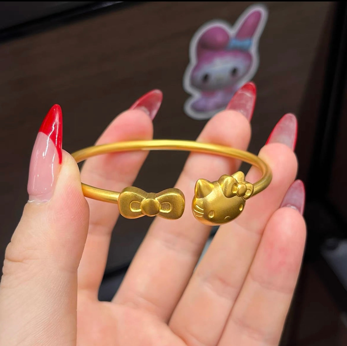 Kitty Kawaii Face Bow Design Adjustable 24K Gold Bracelet