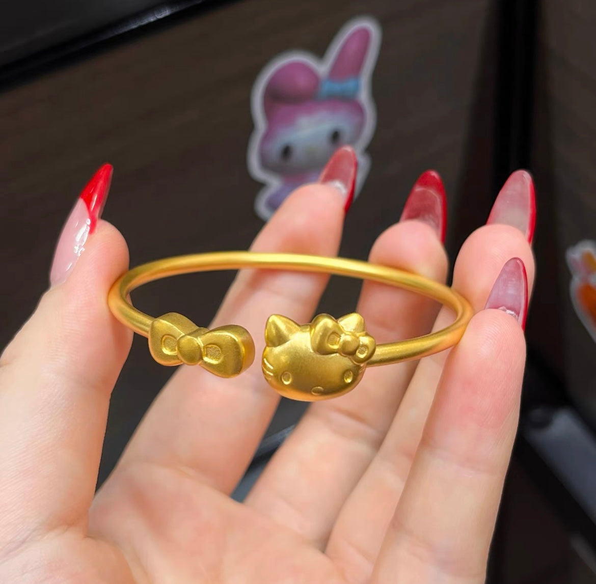 Kitty Kawaii Face Bow Design Adjustable 24K Gold Ring