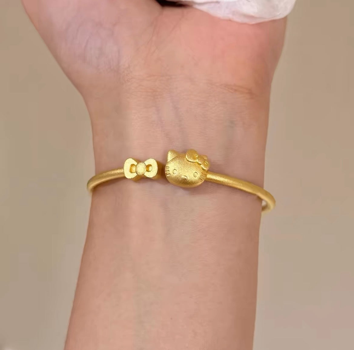 Kitty Kawaii Face Bow Design Adjustable 24K Gold Bracelet