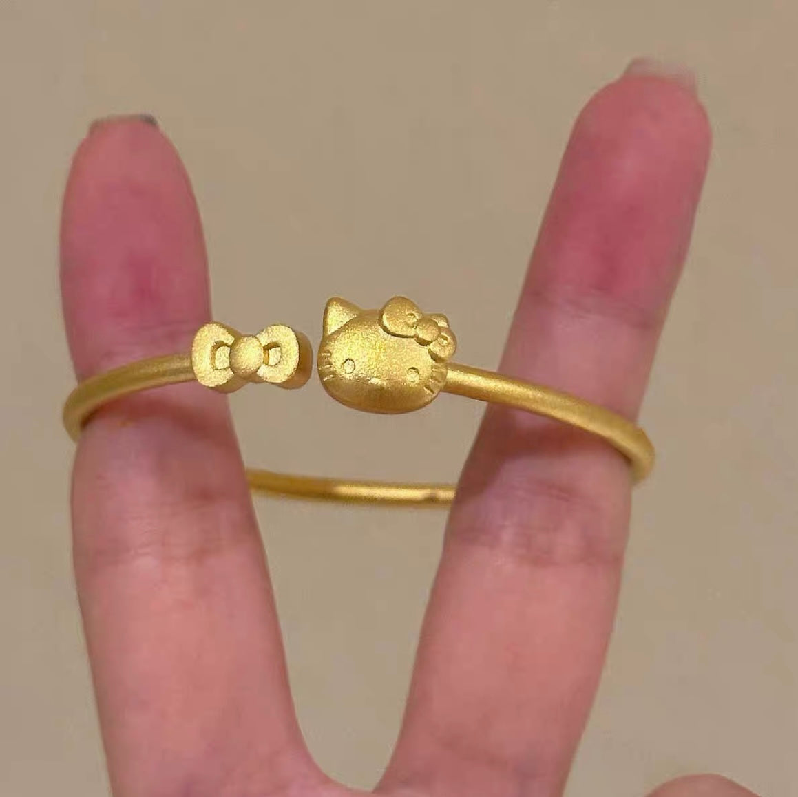 Kitty Kawaii Face Bow Design Adjustable 24K Gold Bracelet